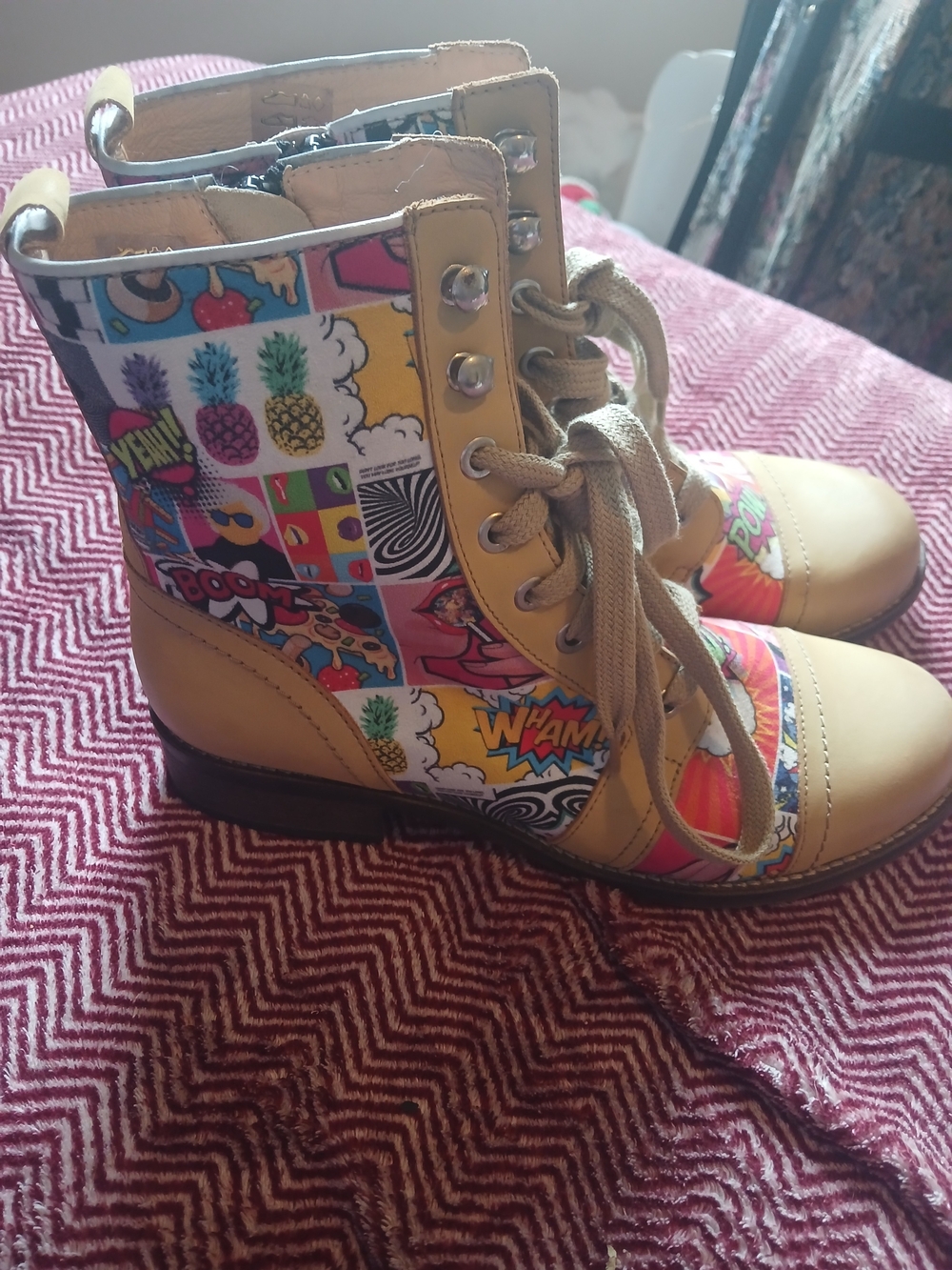 Unity in Diversity Graphic Lace-Up Comic-Print Leather Ankle Boots
